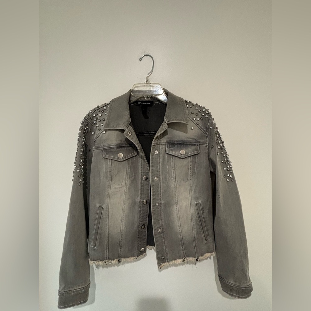 INC International Concepts Light Gray Denim Jacket with Stitch Detail